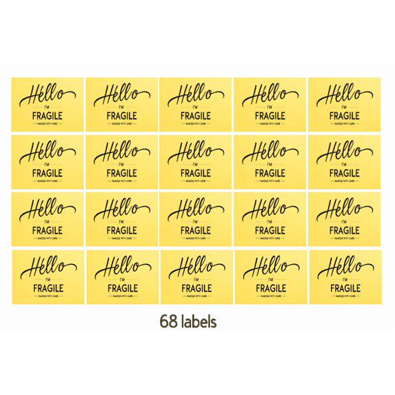 Hello I'm Fragile Handle with Care Shipping Labels, Yellow, 2 x 1.5 inches, Pack of 68