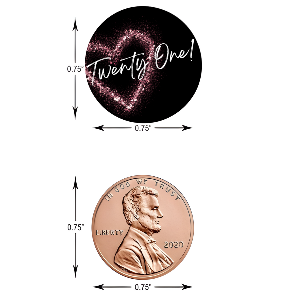 Glam 21st Birthday Kiss Candy Labels | Twenty One Text with Glitter Heart | 100