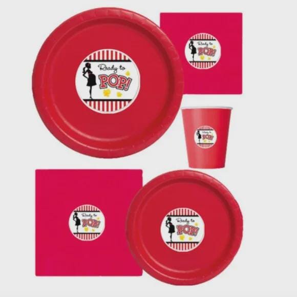 60pc “Ready to Pop” Paper Plate Set – Baby Shower & Gender Reveal Party Supplies