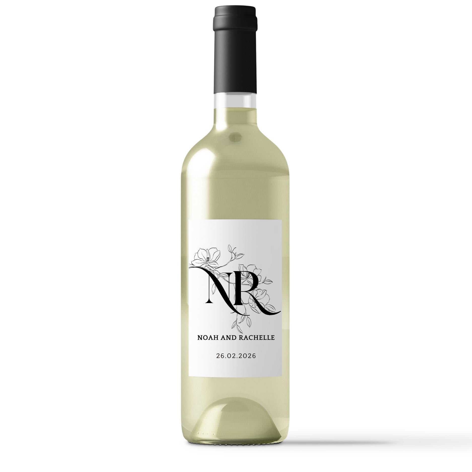 Personalized Wedding Keepsake Labels | Elegant Floral Wine Bottle Decor | Custom Wedding Date | Set of 4