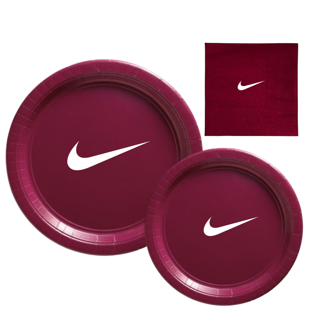 Custom Retro Party Tableware Set | Deep Red with White Design | 45PCS| Basketbal
