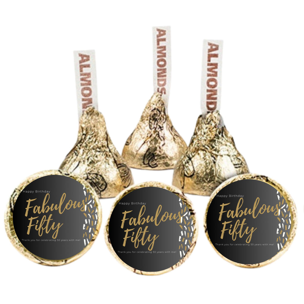 Fabulous Fifty Stickers | 100 Chocolate Candy Kiss Labels |Fabulous Fifty Labels