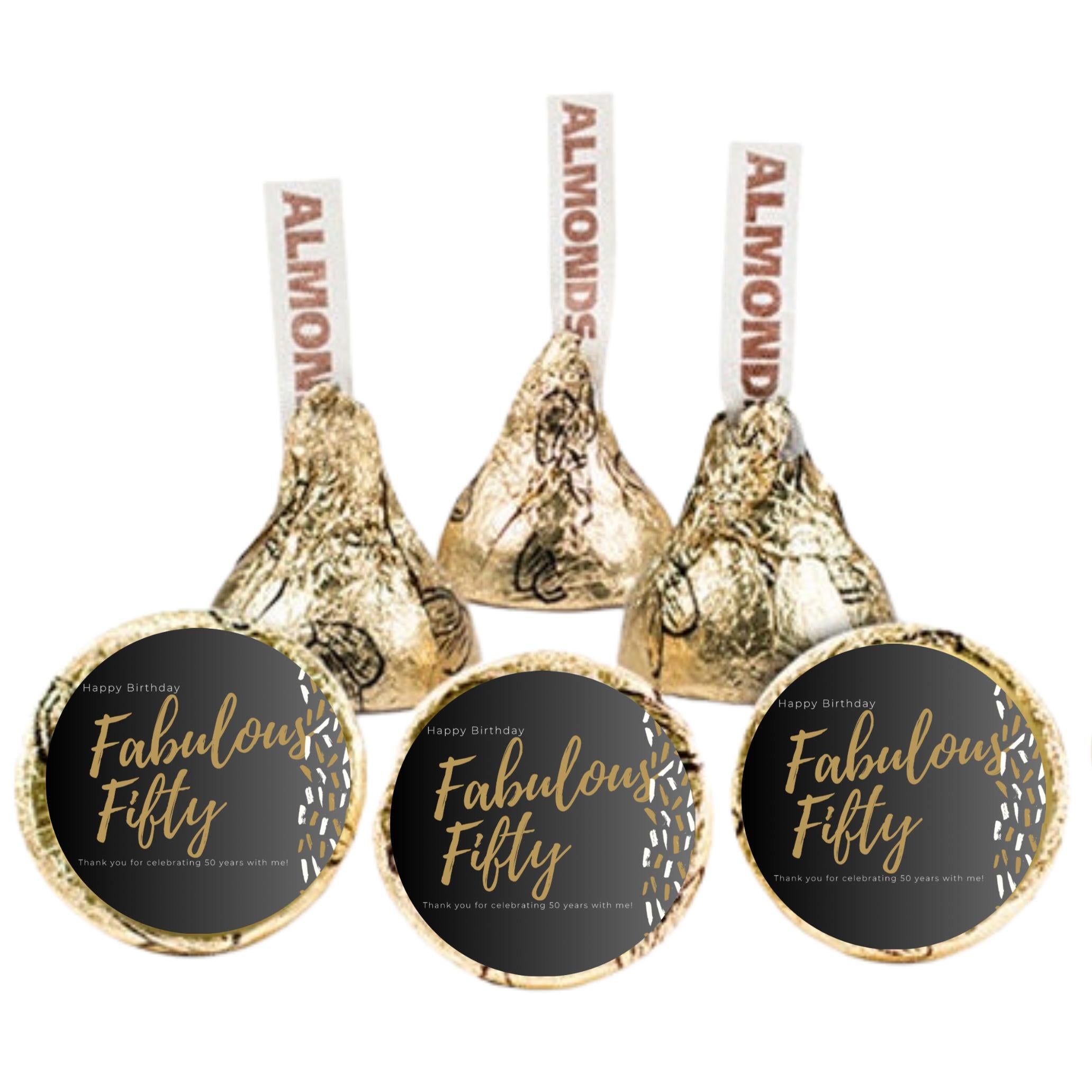 Fabulous Fifty Stickers | 100 Chocolate Candy Kiss Labels |Fabulous Fifty Labels