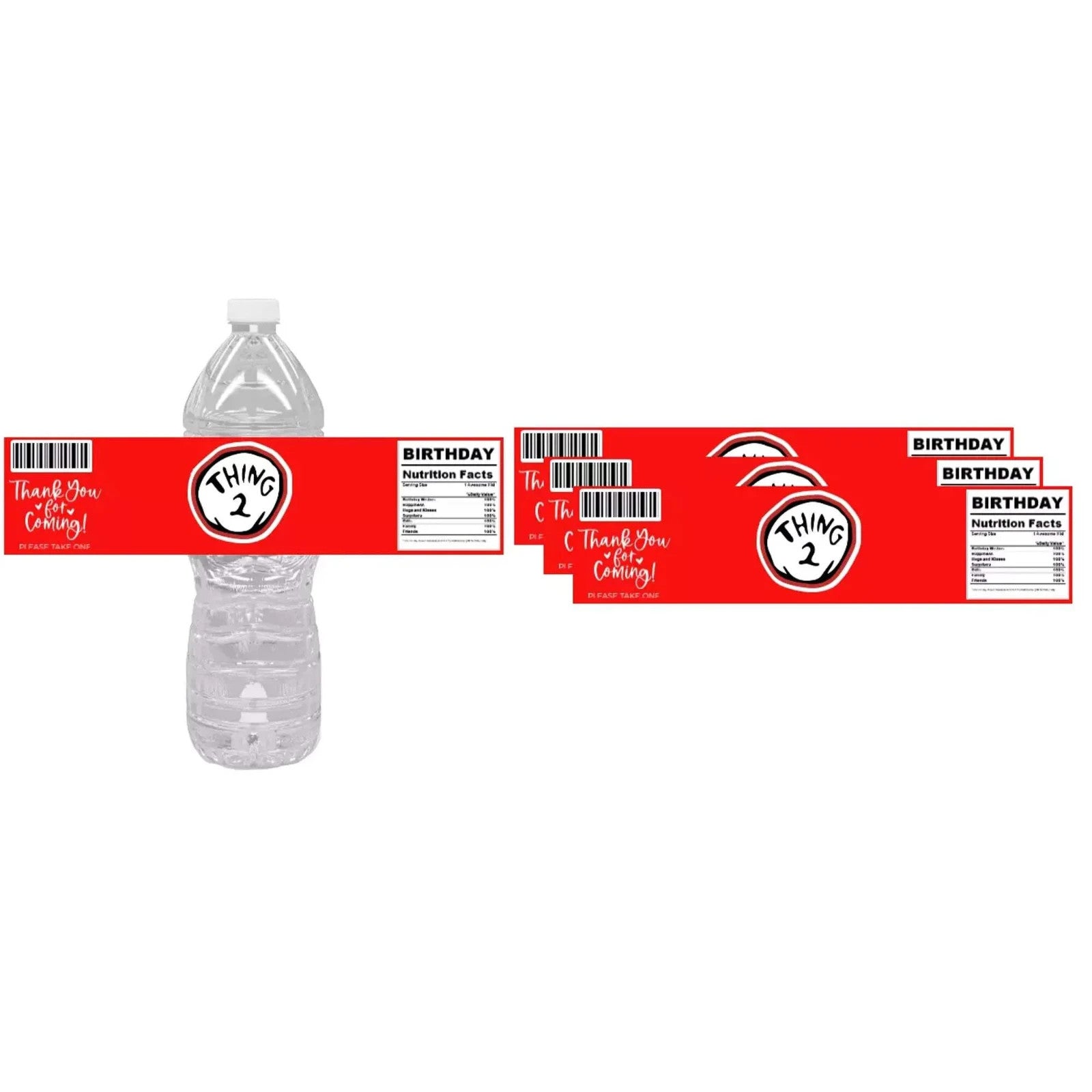 Custom 12 Piece Thing 2 Birthday Water Bottle Labels| Bottle Stickers