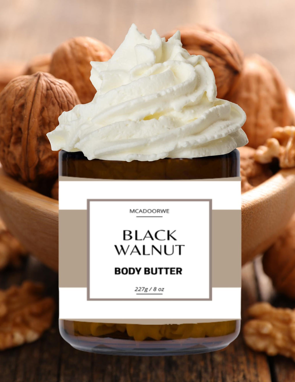 Black Walnut Whipped Body Butter | Handmade Organic Shea Mango Cocoa Blend |8 oz Jar