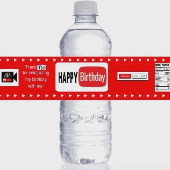 Movie Theme Birthday Water Bottle Labels, Social Media Party, 12pcs