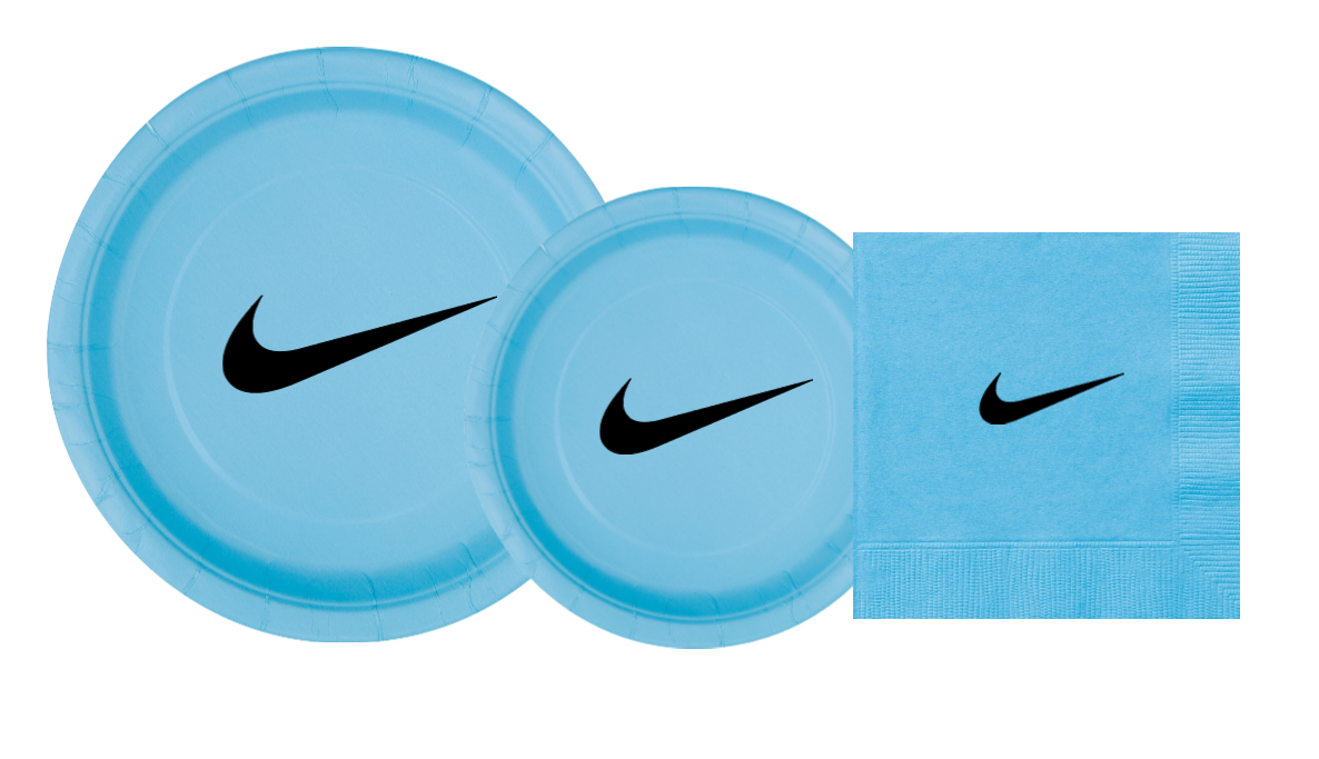 Custom Party Paper Plates and Napkins Set, Light Blue with Black, Party Supplies