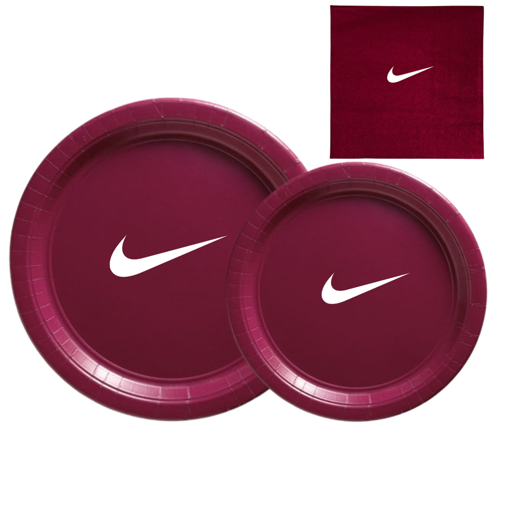 Custom Retro Party Tableware Set | Deep Red with White Design | 45PCS| Basketbal