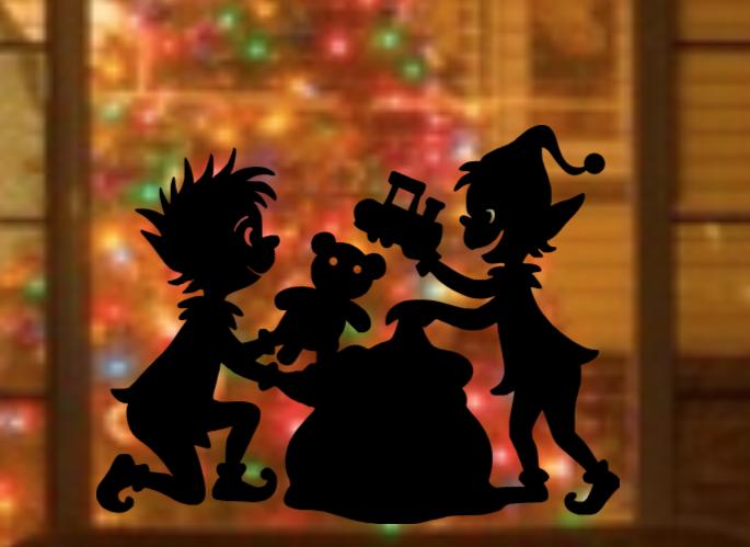 Elves Packing Gifts Window Cling Decal | Christmas Window display | Reusable| 15 W