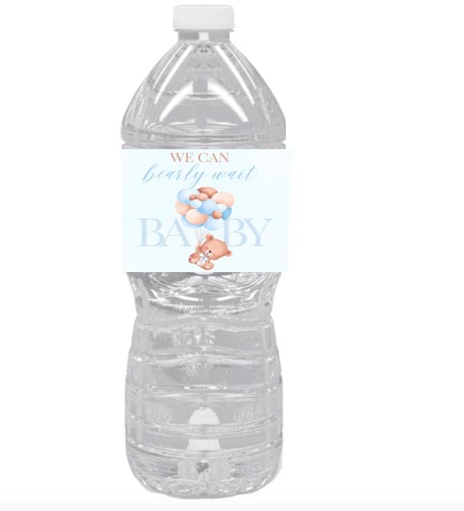We Can Barely Wait Baby Shower Water Bottle Labels | Cute Teddy Bear Design | 12pcs|Glossy