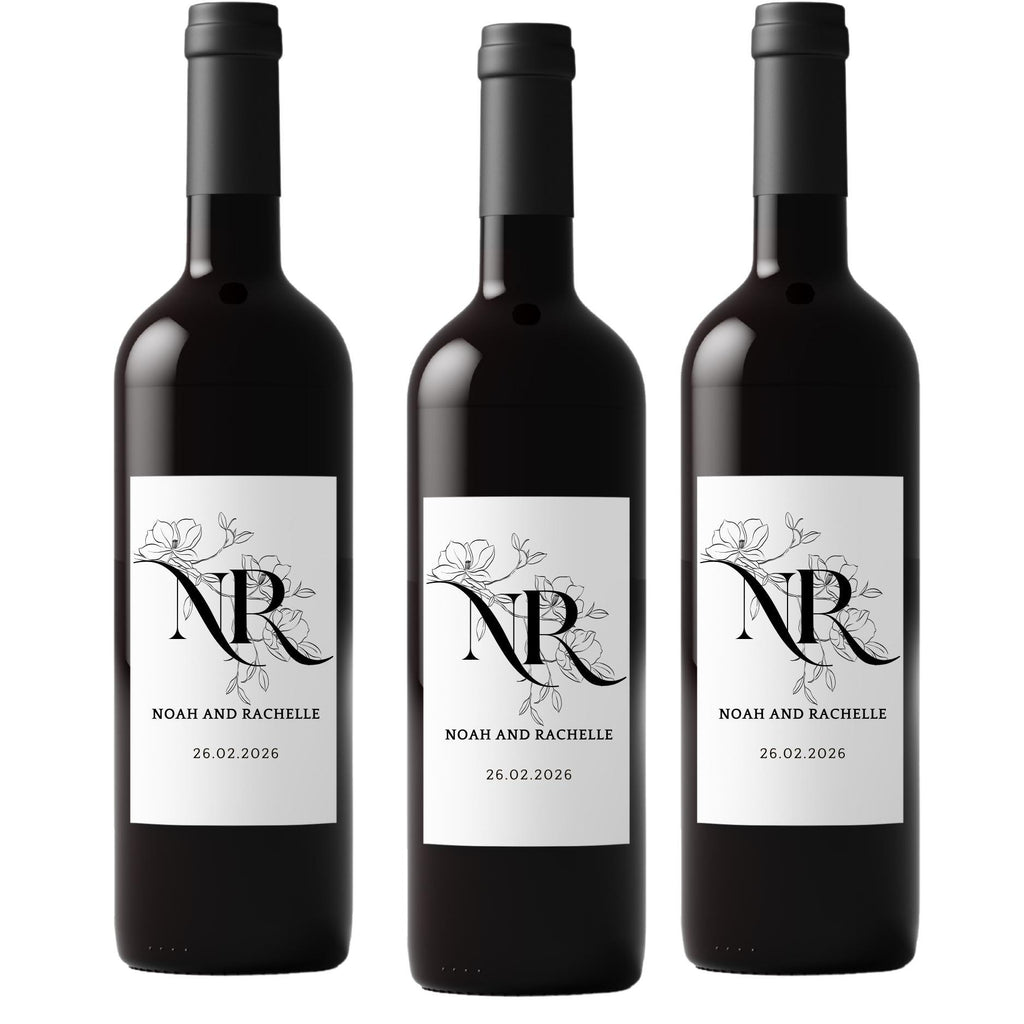 Personalized Wedding Keepsake Labels | Elegant Floral Wine Bottle Decor | Custom Wedding Date | Set of 4