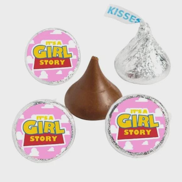 It's a Girl Story Baby Shower Candy Sticker Decal Set, 0.75 Inch, Pink