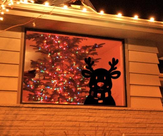 Peeking Reindeer Christmas Window Cling Decal | Black Silhouette | Reusable Glossy Vinyl Decal