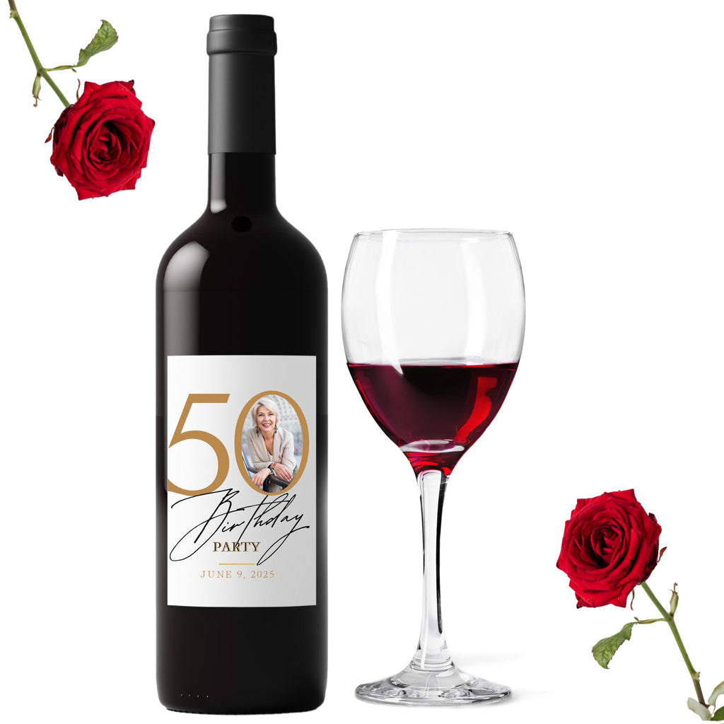 Personalized 50th Birthday Wine Labels | Milestone Celebration Decor | 4ct| Glossy