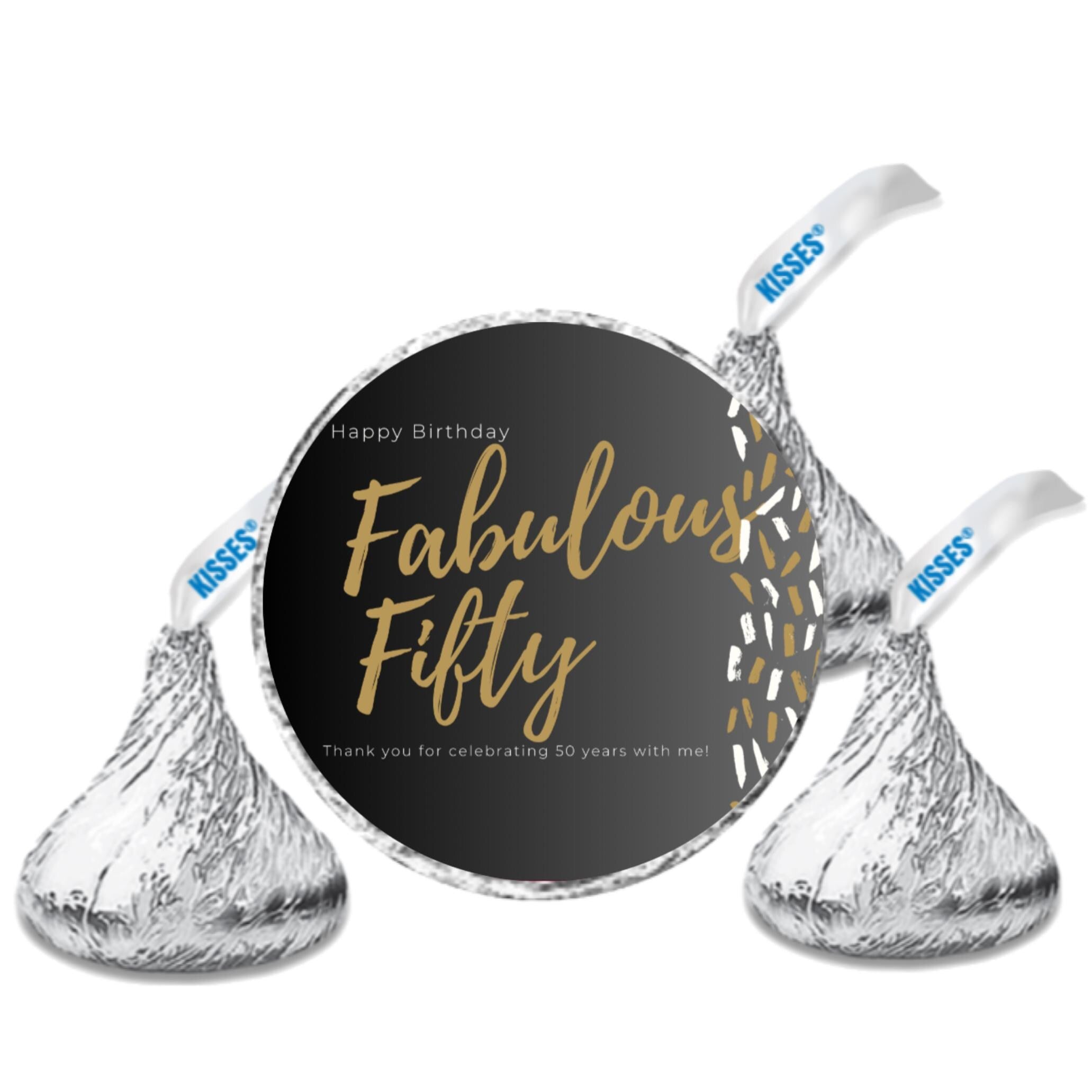 Fabulous Fifty Stickers | 100 Chocolate Candy Kiss Labels |Fabulous Fifty Labels