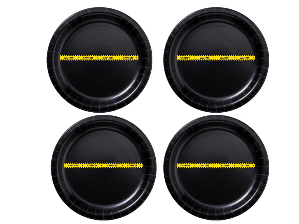 Caution Construction Theme Party Paper Plates Set | Black Tableware | 40 Piece Kit