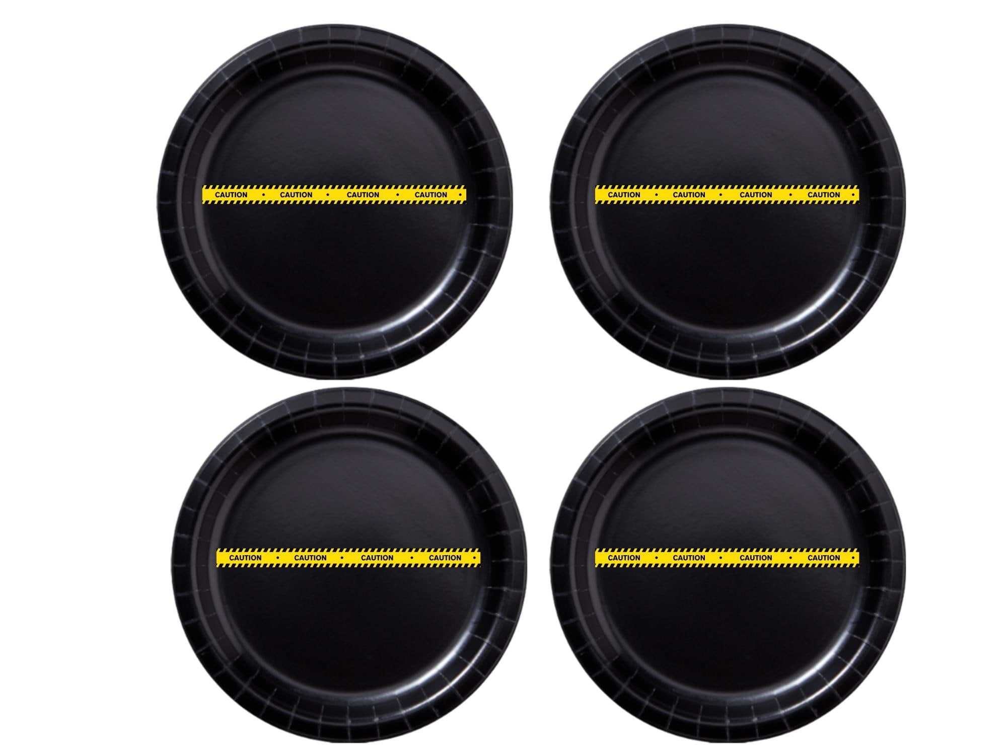 Caution Construction Theme Party Paper Plates Set | Black Tableware | 40 Piece Kit