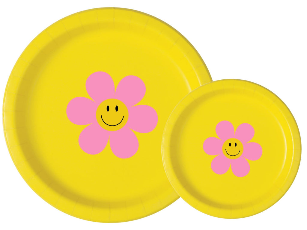 Flower Party Supplies for Girls | Yellow Paper Plates Set | Party Table Decor