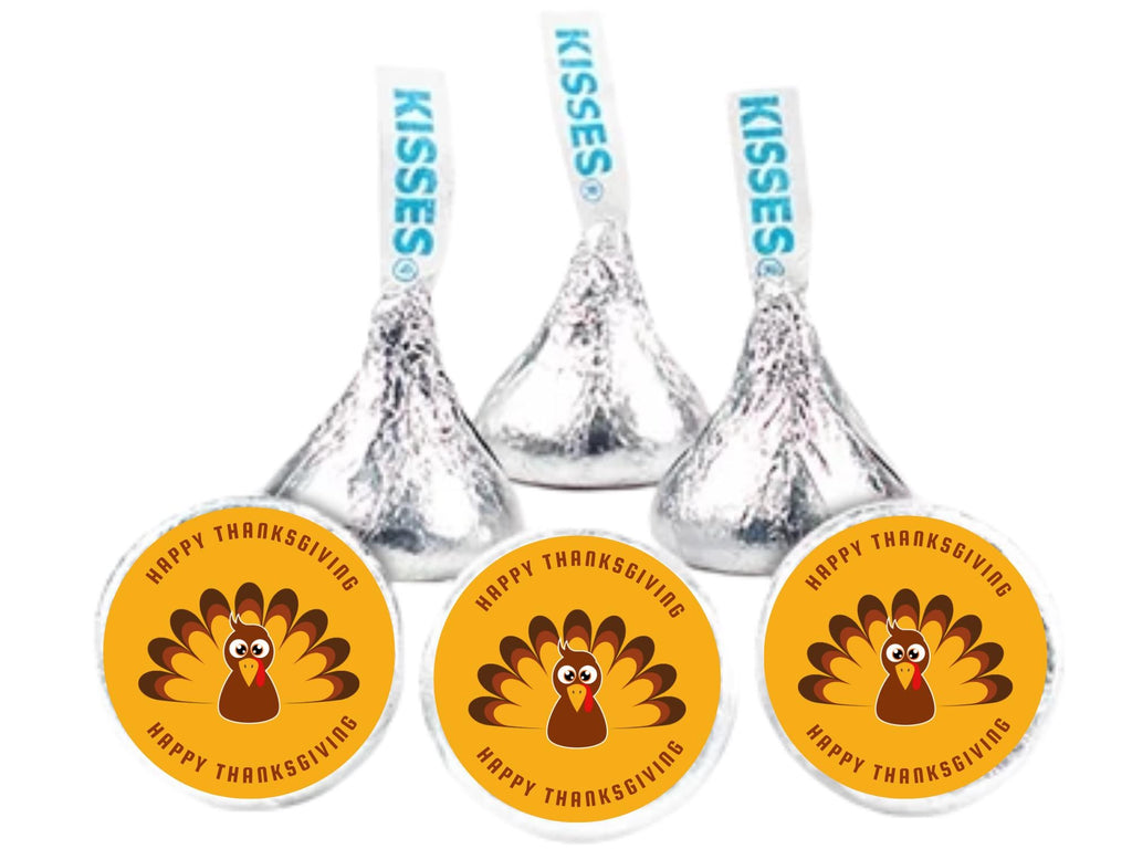 Happy Thanksgiving Candy Kiss Stickers | Orange Turkey Peel and Stick Decals | 100 Pack