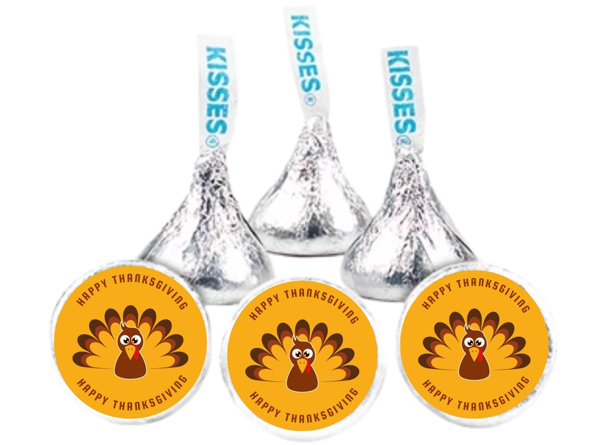 Happy Thanksgiving Candy Kiss Stickers | Orange Turkey Peel and Stick Decals | 100 Pack