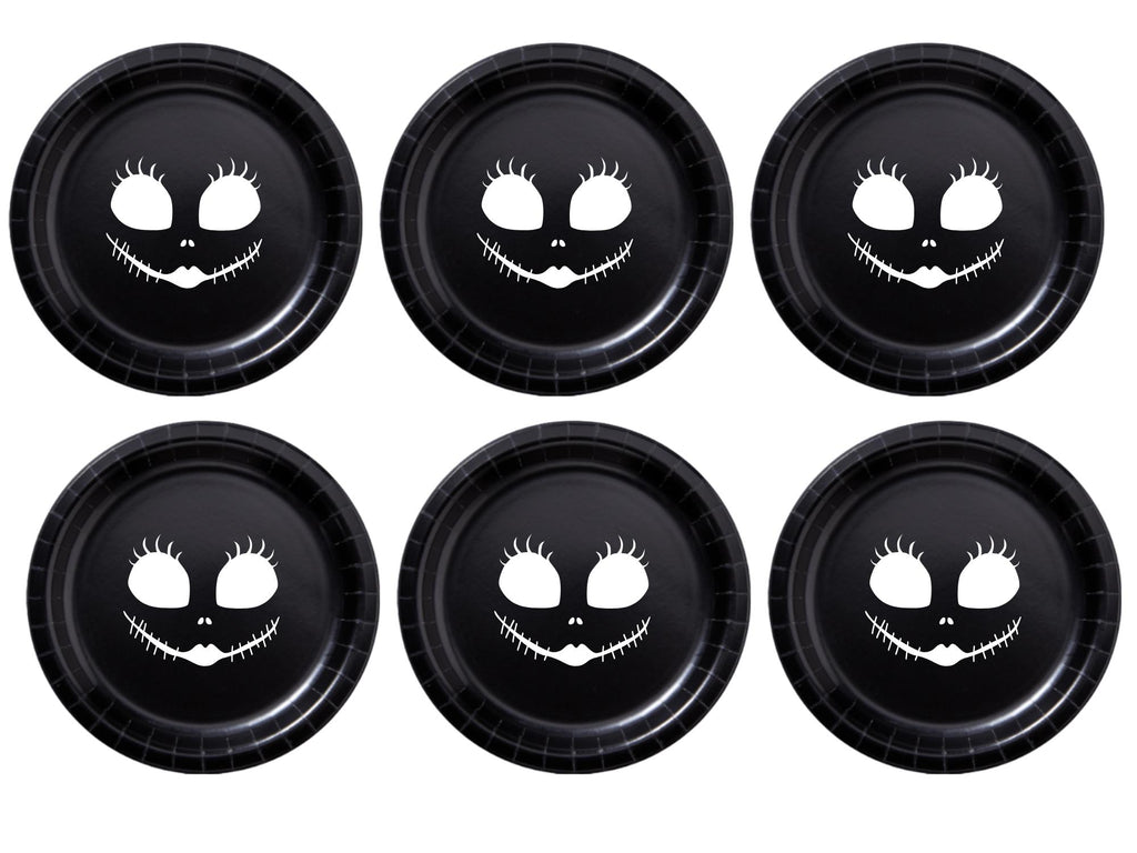 Spooky Face Party Paper Plates Set | Black Halloween Tableware | 40 Piece Kit