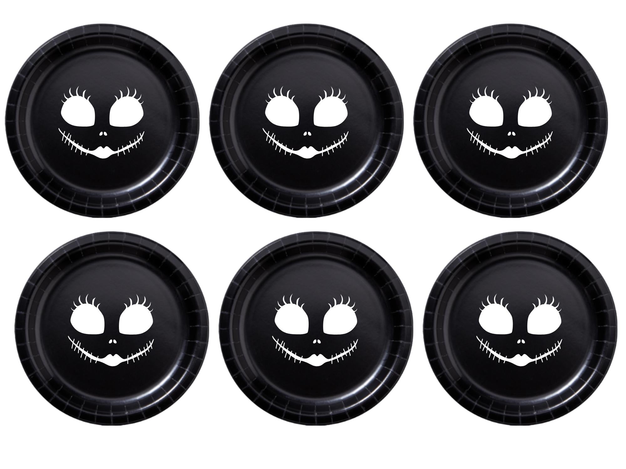 Spooky Face Party Paper Plates Set | Black Halloween Tableware | 40 Piece Kit