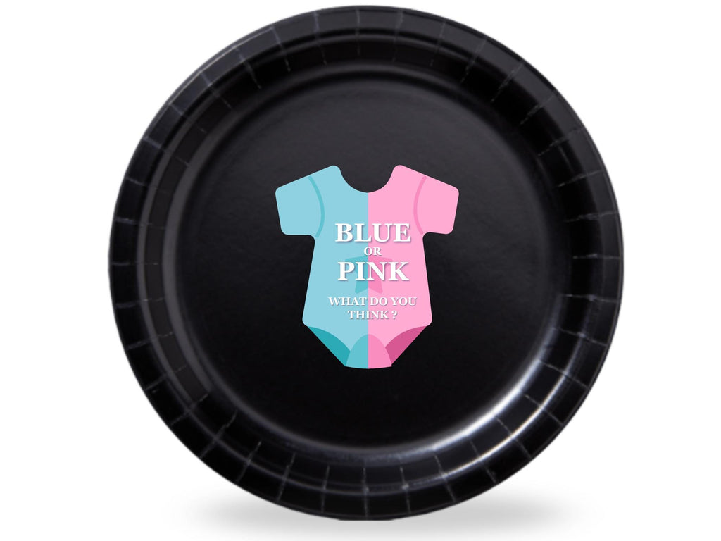 Boy or Girl Baby Shower Paper Plates Set | Black Gender Reveal Tableware | 40 Piece Kit