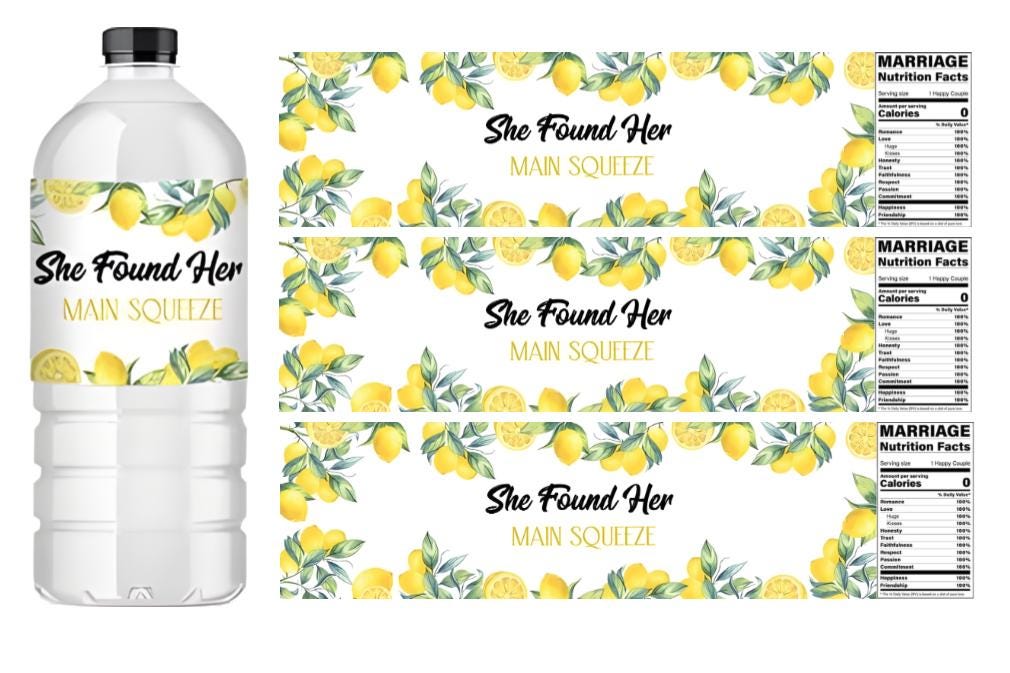 She Found Her Main Squeeze Labels | Lemon Water Bottle Wrappers | 12ct | Engagement Party
