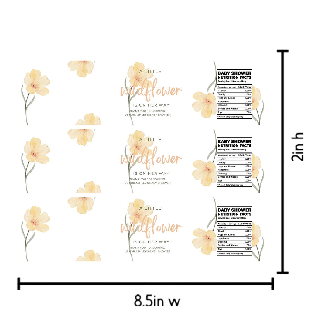 Wildflower Baby Shower Water Bottle Labels | Our Little Wildflower Is On The Way | Set of 12| Glossy