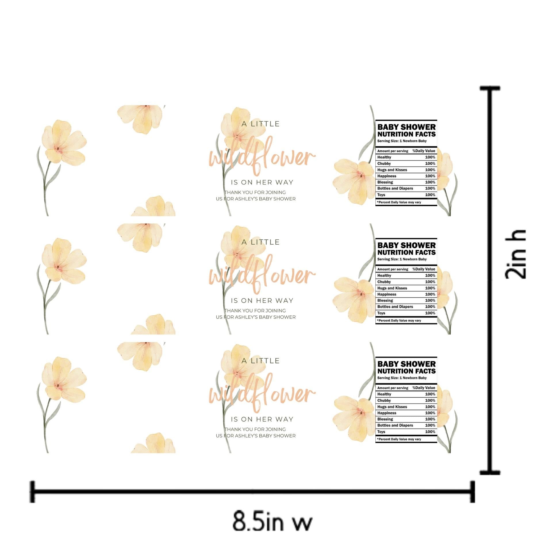 Wildflower Baby Shower Water Bottle Labels | Our Little Wildflower Is On The Way | Set of 12| Glossy