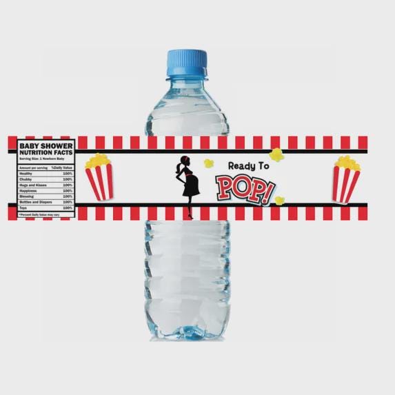 Ready to Pop Baby Shower Water Bottle Labels, Nutrition Facts, 12pcs