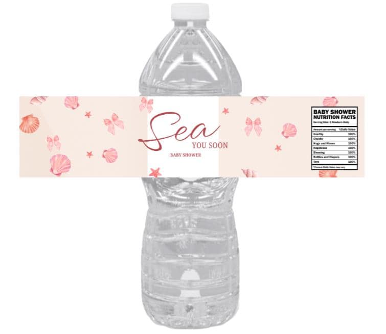Sea You Soon Baby Shower Water Bottle Labels | Seashell Design |12CT| Glossy