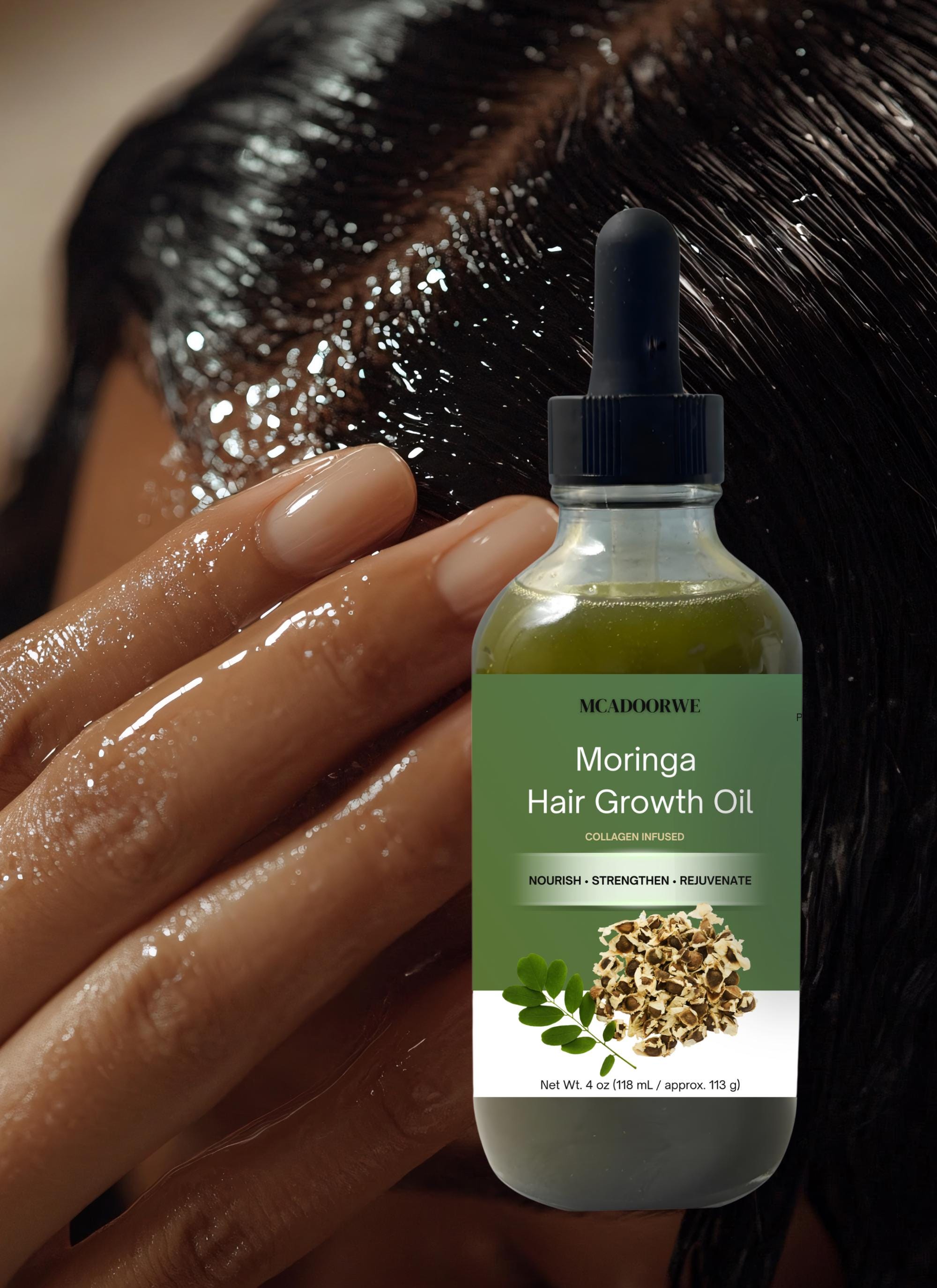 Moringa Hair Growth Oil | 4 fl.oz | 100% Pure & Natural | Herbal Oil | Collagen Infused