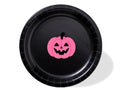 Pink Pumpkin Party Paper Plates Set | Black Halloween Tableware | 40 Piece Kit