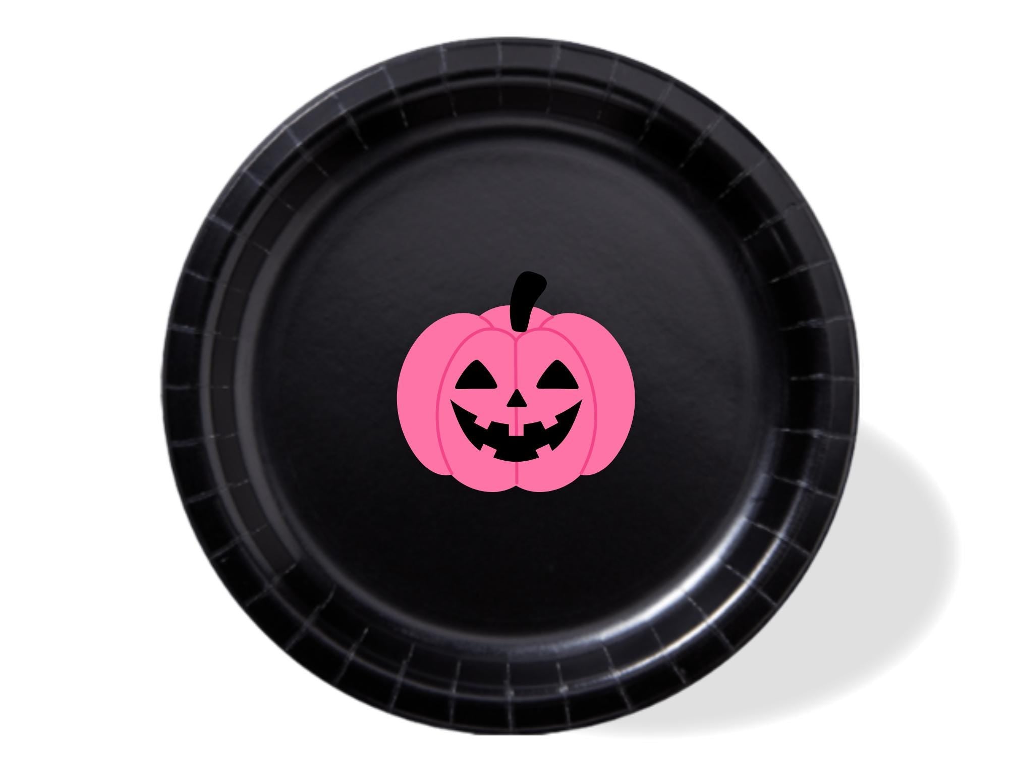Pink Pumpkin Party Paper Plates Set | Black Halloween Tableware | 40 Piece Kit