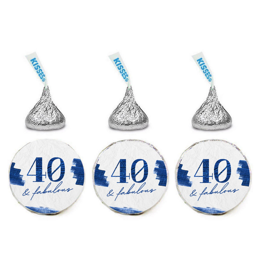 40 and Fabulous Stickers | 100 Chocolate Candy Kiss Labels | Glossy 0.75in Peel and Stick | 40th Birthday Party Decorations