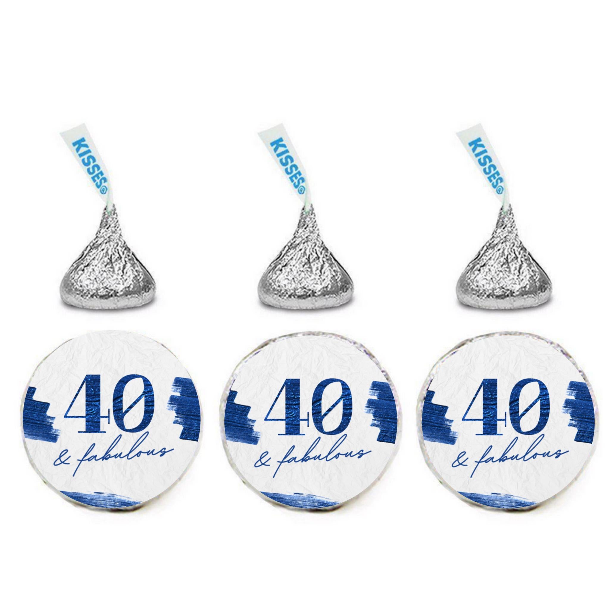 40 and Fabulous Stickers | 100 Chocolate Candy Kiss Labels | Glossy 0.75in Peel and Stick | 40th Birthday Party Decorations