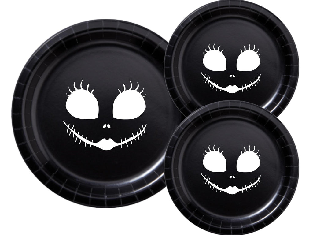 Spooky Face Party Paper Plates Set | Black Halloween Tableware | 40 Piece Kit