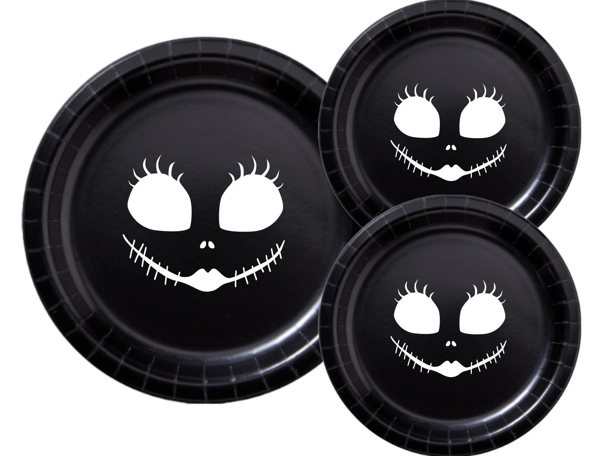 Spooky Face Party Paper Plates Set | Black Halloween Tableware | 40 Piece Kit