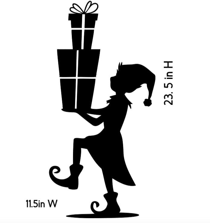 Large Elf Holiday Window Decal | Carrying Christmas Gifts Silhouette | Indoor Static Cling Vinyl