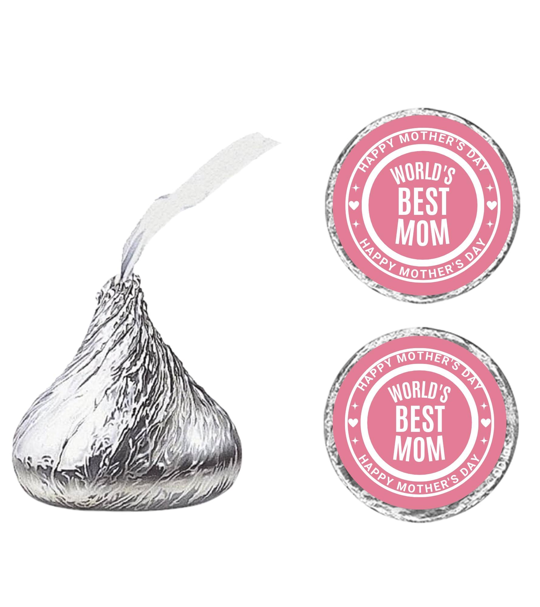 Mothers Day Candy Kiss Stickers | Worlds Best Mom Candy Labels | Pink Candy Kiss Sticker Set |100