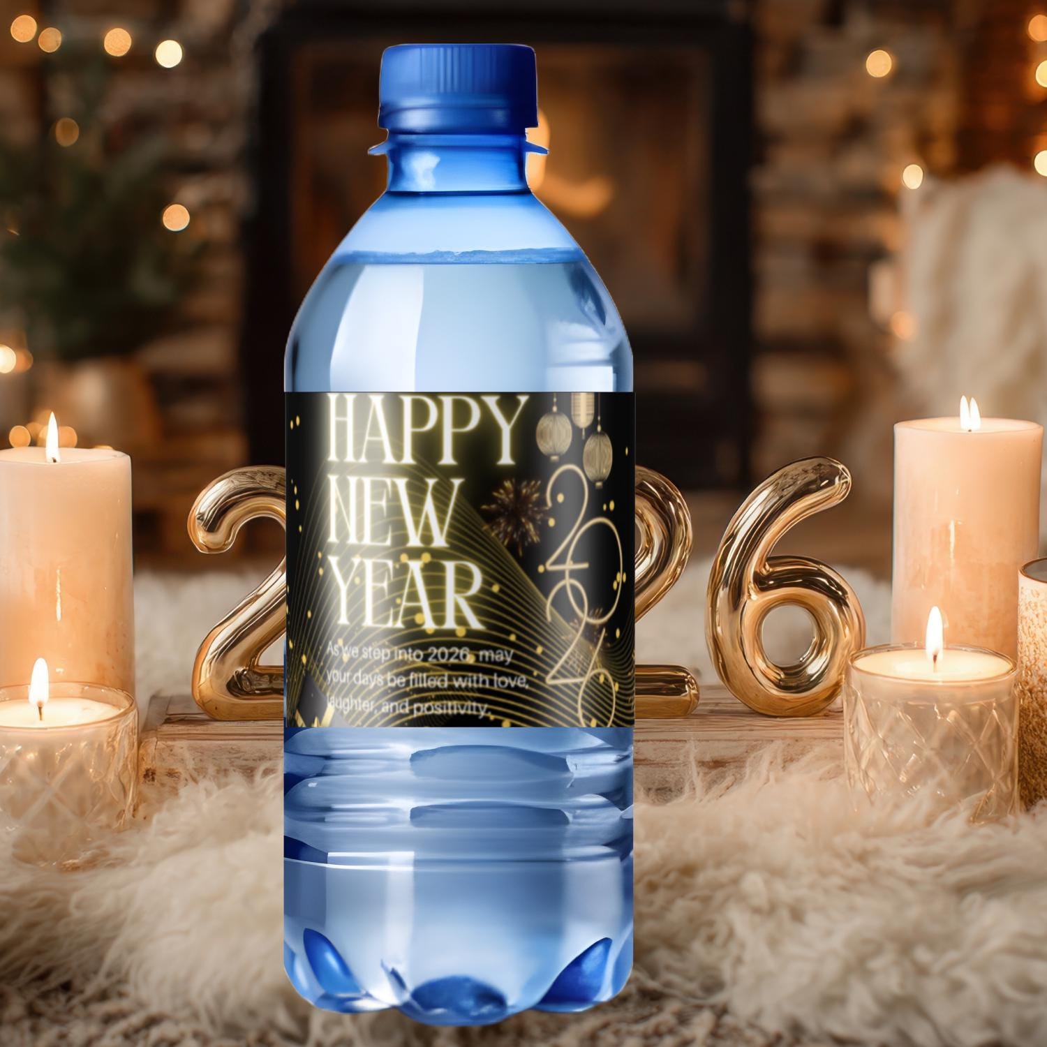 Happy New Years 2026 Water Bottle Labels |New Years Gold Design|12|Glossy| Festive bottle labels