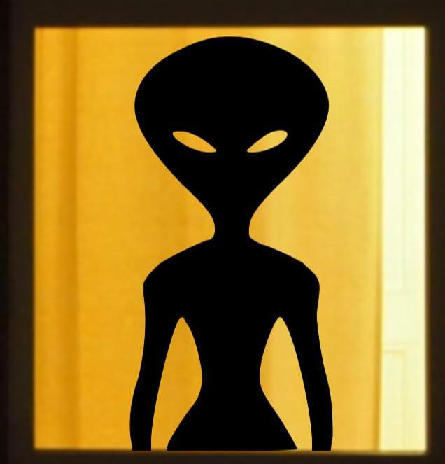 Halloween Alien Silhouette Window Decoration, 23.5 x 11.5 inches, Black, Window Decal, Reusable
