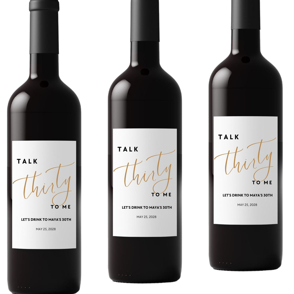 Personalized Name and Date 30th Birthday Wine Bottle Labels | Glossy| Set of 12|