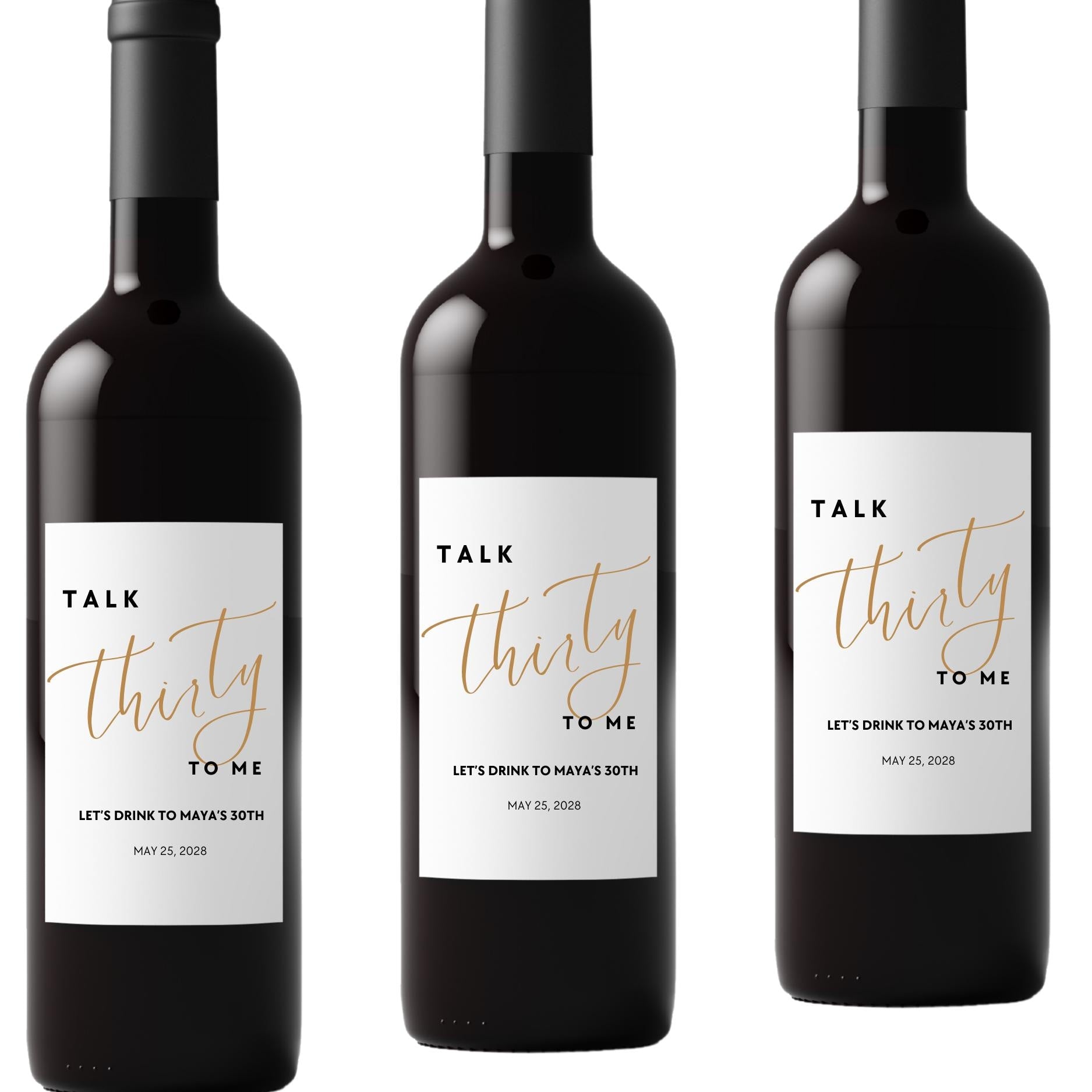 Personalized Name and Date 30th Birthday Wine Bottle Labels | Glossy| Set of 12|