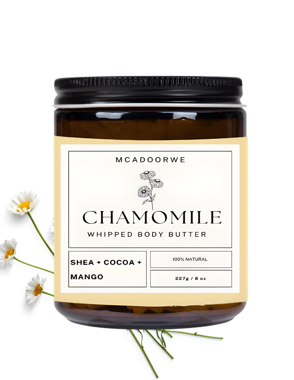 Chamomile Whipped Body Butter | Handmade Organic Shea Mango Cocoa Blend |8 oz|Natural
