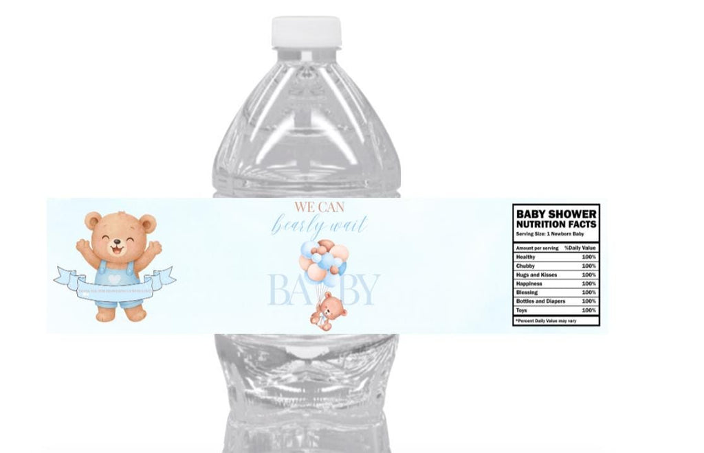 We Can Barely Wait Baby Shower Water Bottle Labels | Cute Teddy Bear Design | 12pcs|Glossy