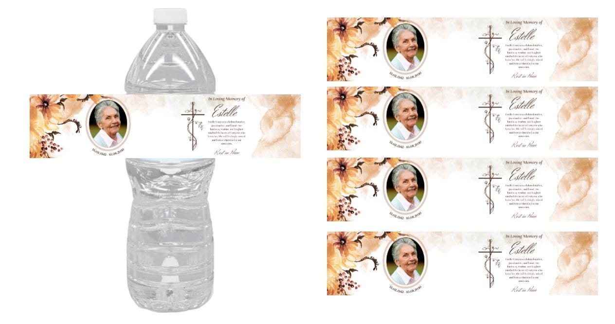 Personalized Funeral Water Bottle Labels |12pcs | In Loving Memory| Memorial Bottle Stickers|White Floral Design