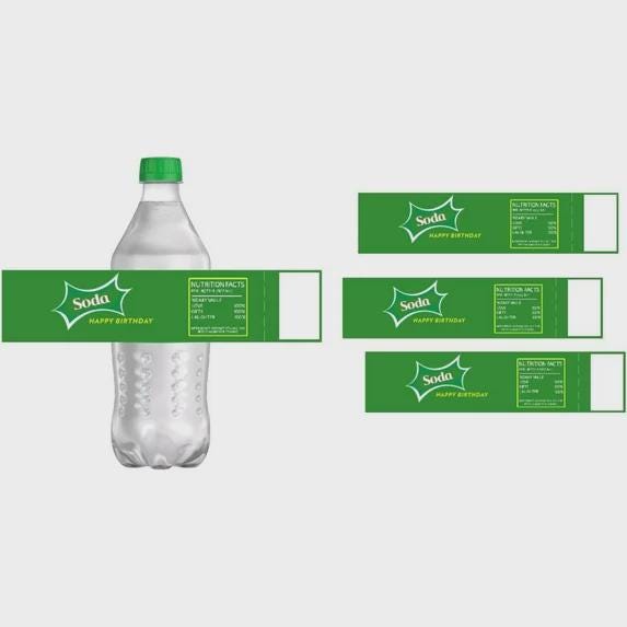 Happy Birthday Soda Bottle Labels, Green Nutrition Facts Design (Set of 15)