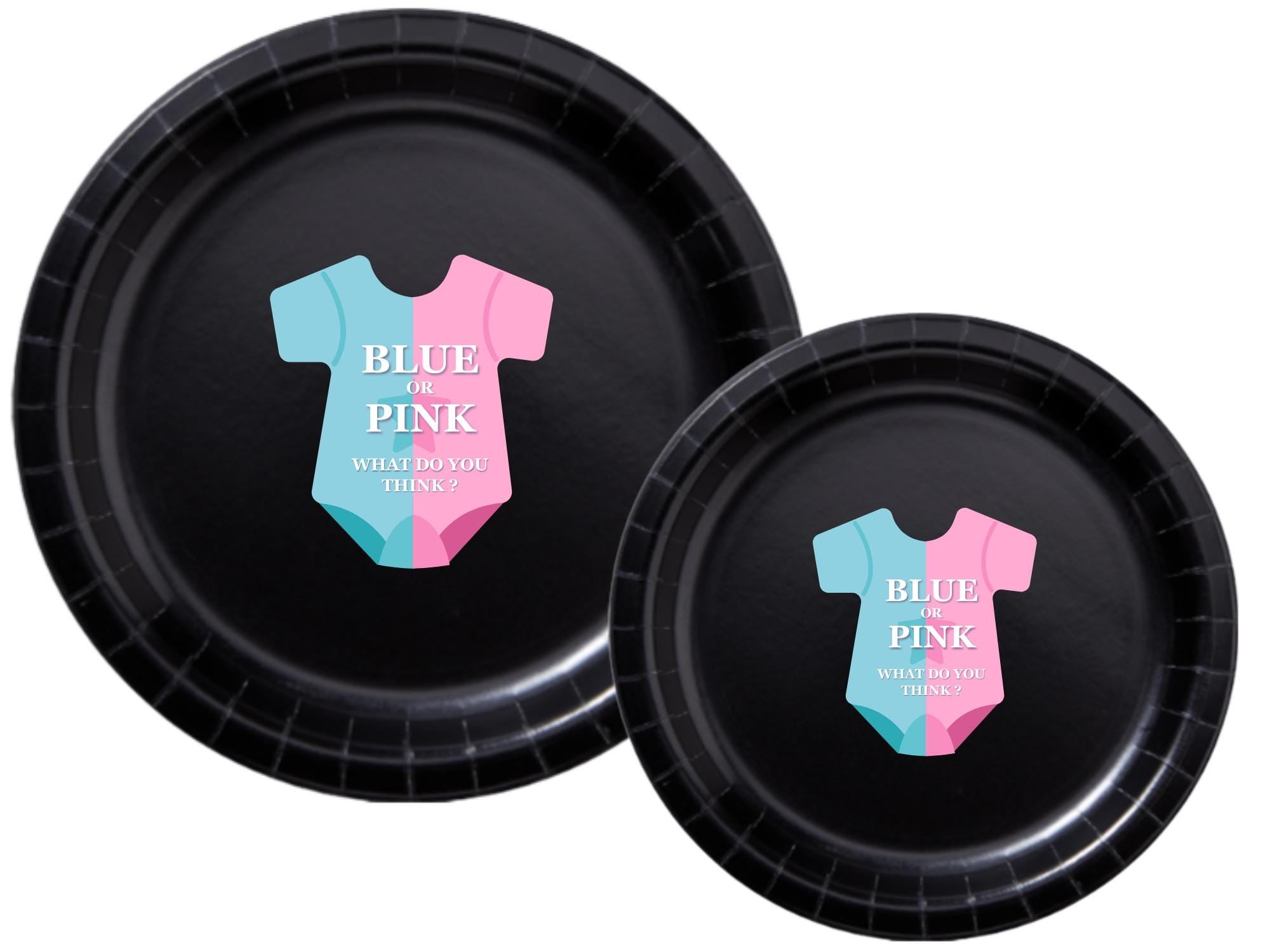 Boy or Girl Baby Shower Paper Plates Set | Black Gender Reveal Tableware | 40 Piece Kit